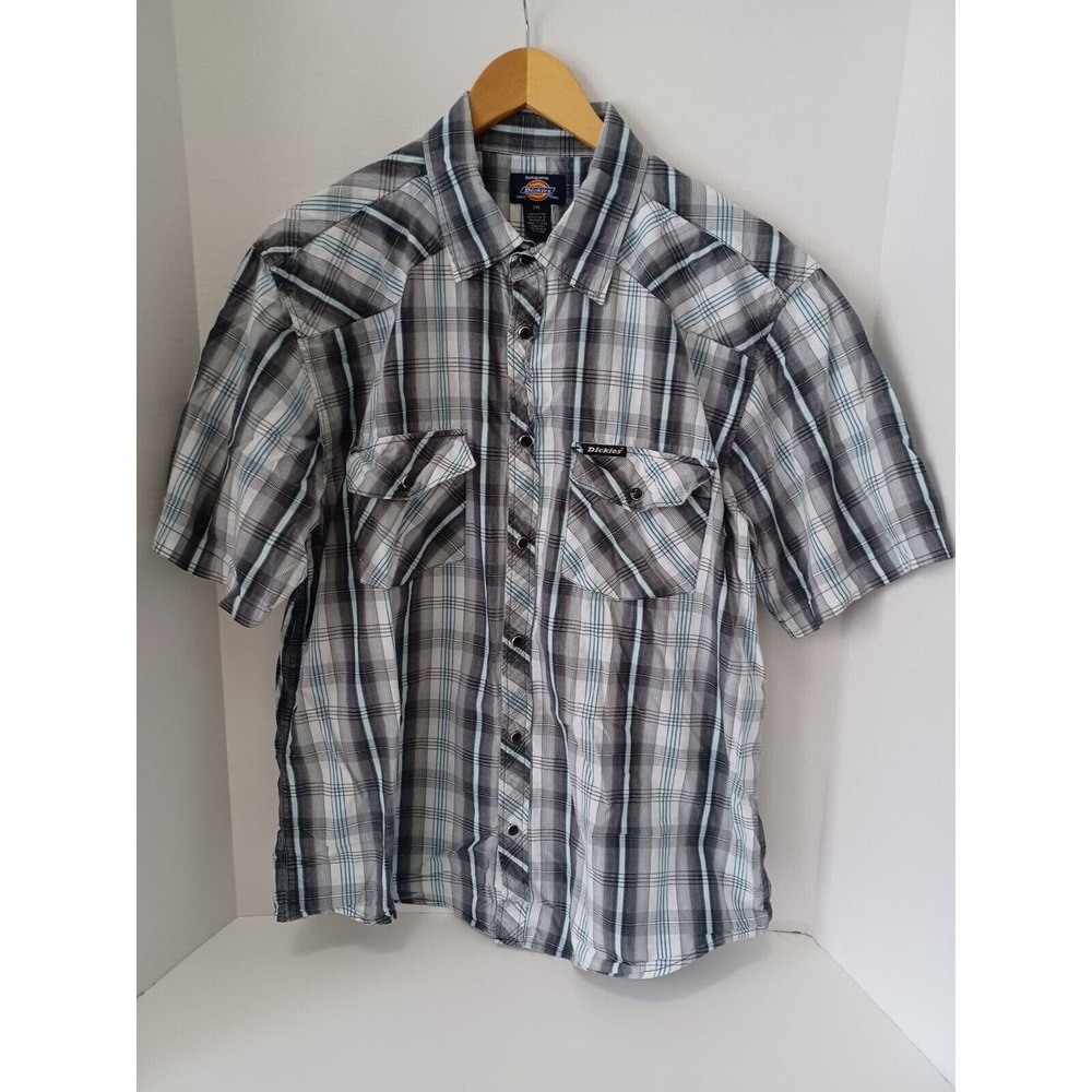Dickies Men's Plaid Pearl Snap Short Sleeve Lightweight Skate Shirt 2XL